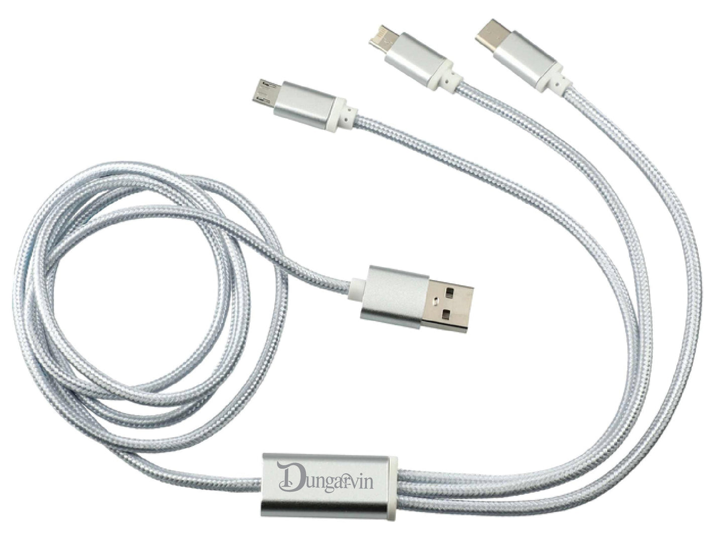 Charging cable with multiple connectors on a white background, featuring 'Image Builders' and 'Dungovan' branding.